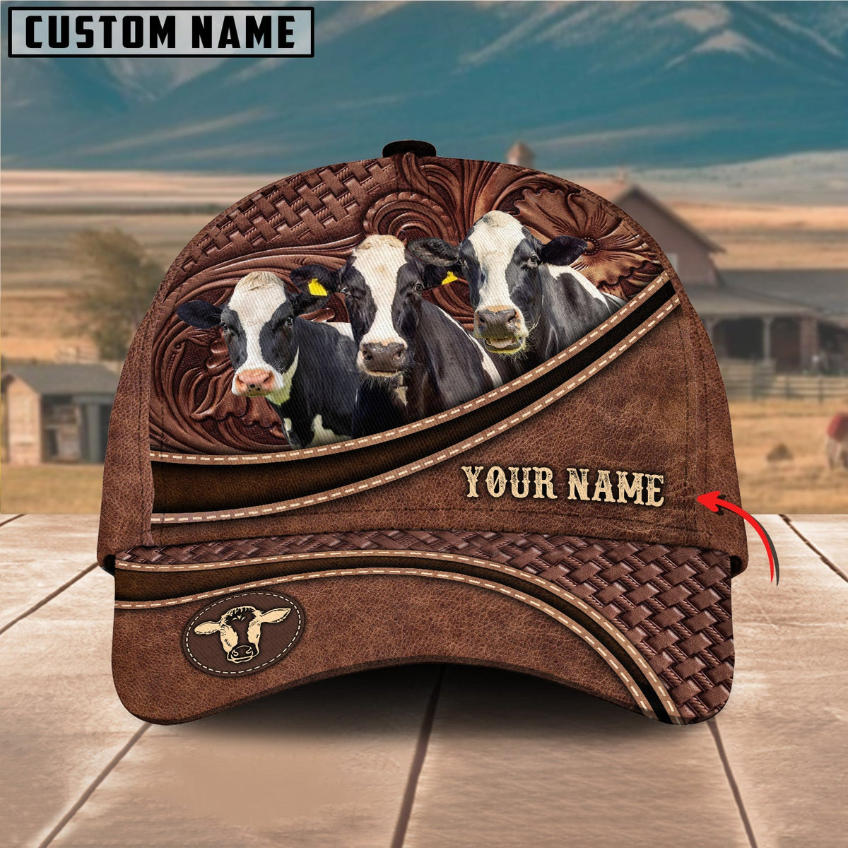 Personalized Holstein Cattle Carving Leather Pattern Classic Cap