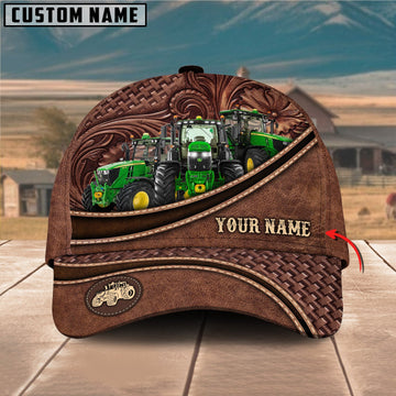 Personalized Tractor Carving Leather Pattern Classic Cap
