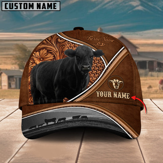 Ranvibes Personalized Black Angus Sunset Leather Pattern Classic Cap