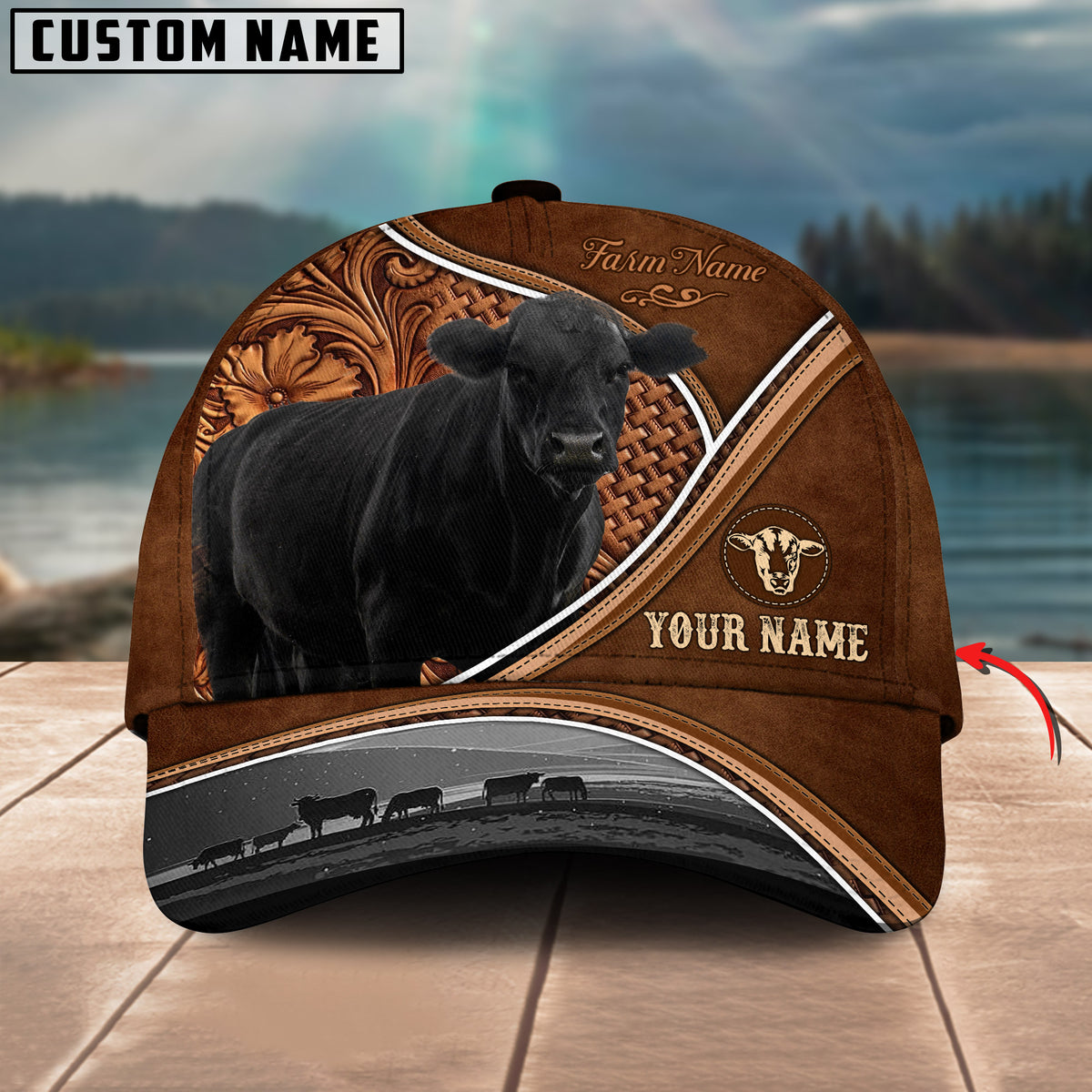 Ranvibes Personalized Black Angus Sunset Leather Pattern Classic Cap