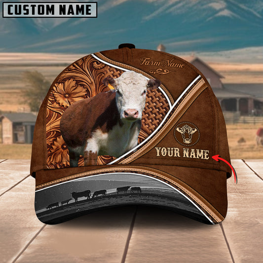 Ranvibes Personalized Hereford Cattle Sunset Leather Pattern Classic Cap