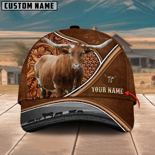 Ranvibes Personalized Texas Longhorn Sunset Leather Pattern Classic Cap