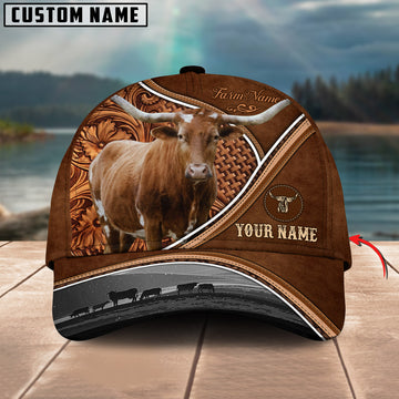 Ranvibes Personalized Texas Longhorn Sunset Leather Pattern Classic Cap