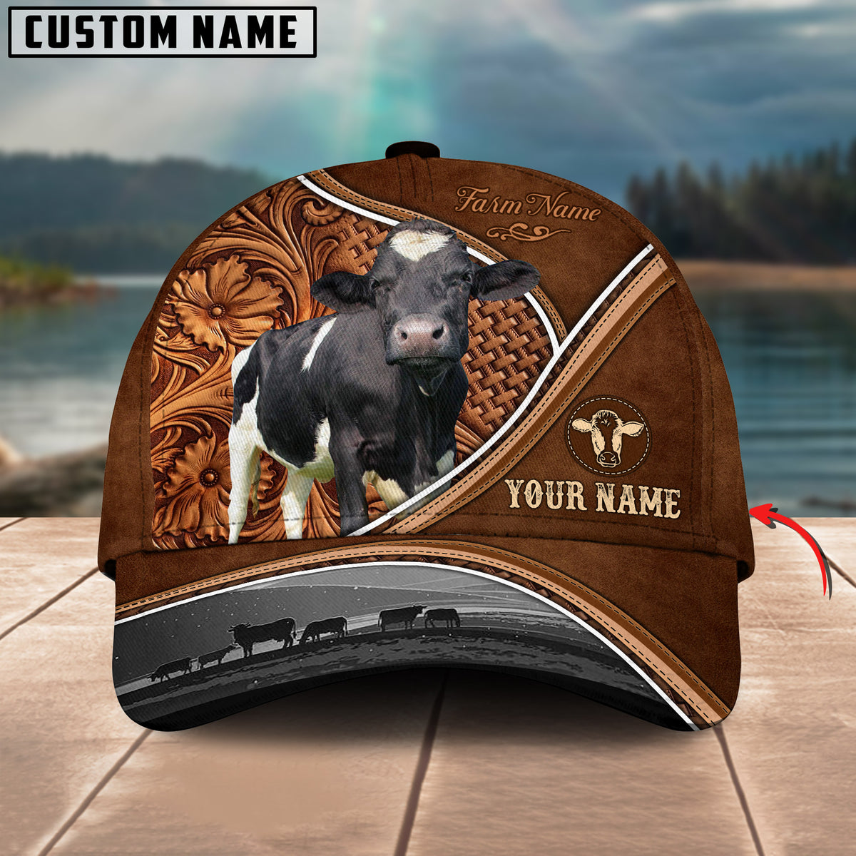 Ranvibes Personalized Holstein Sunset Leather Pattern Classic Cap