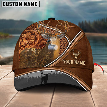 Ranvibes Personalized Deer Sunset Leather Pattern Classic Cap