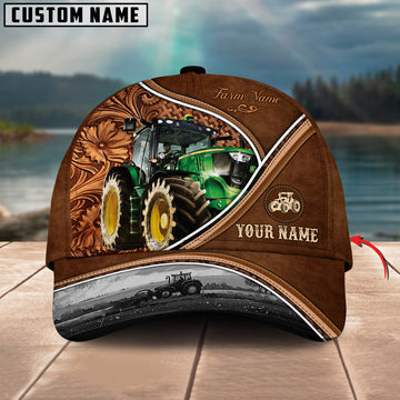 Ranvibes Personalized Tractor Sunset Leather Pattern Classic Cap