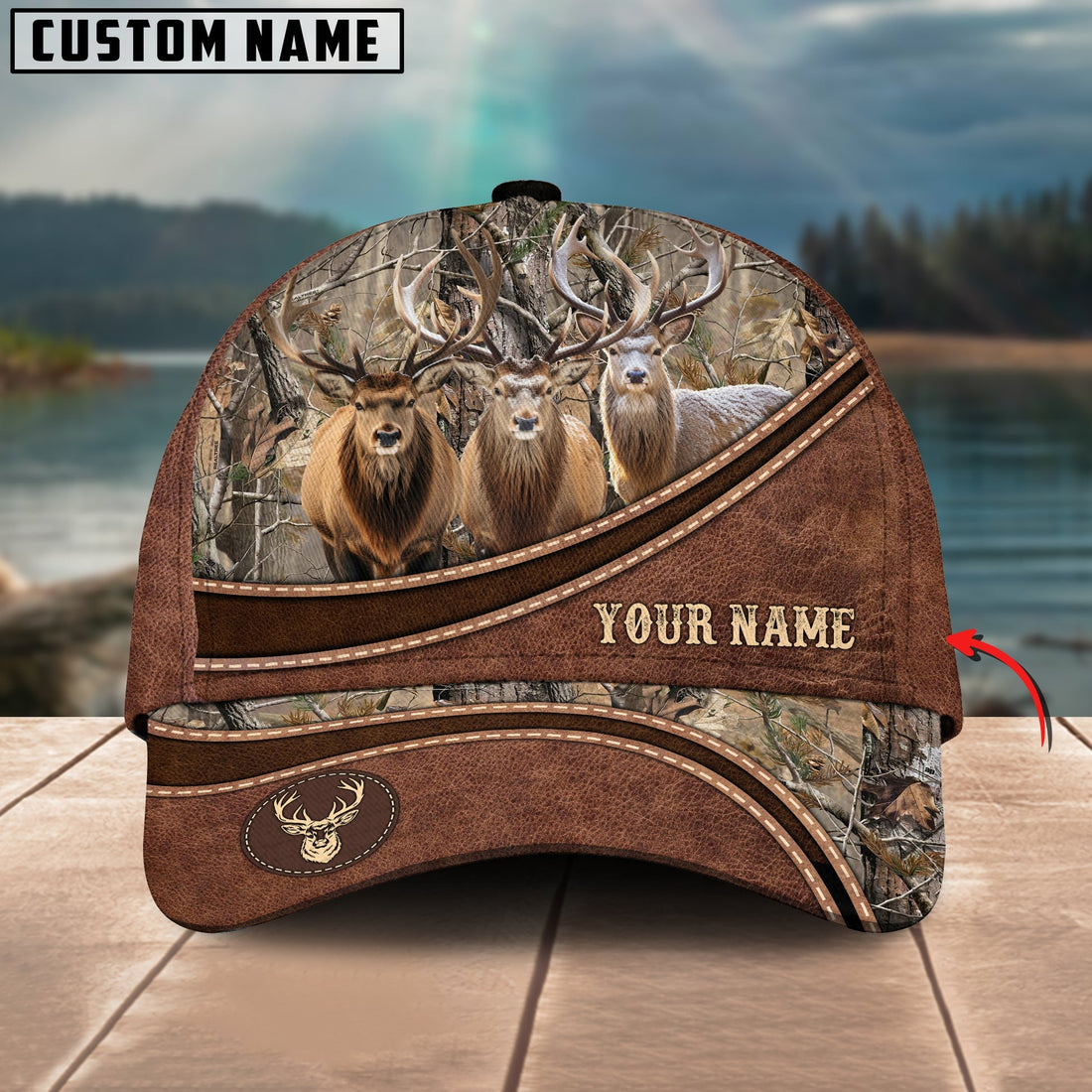 Personalized Hunting Brown Leather Pattern Classic Cap