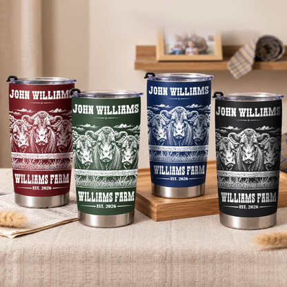 Personalized Name and Farm Name Black Angus Line Art Multicolor Tumbler Cup