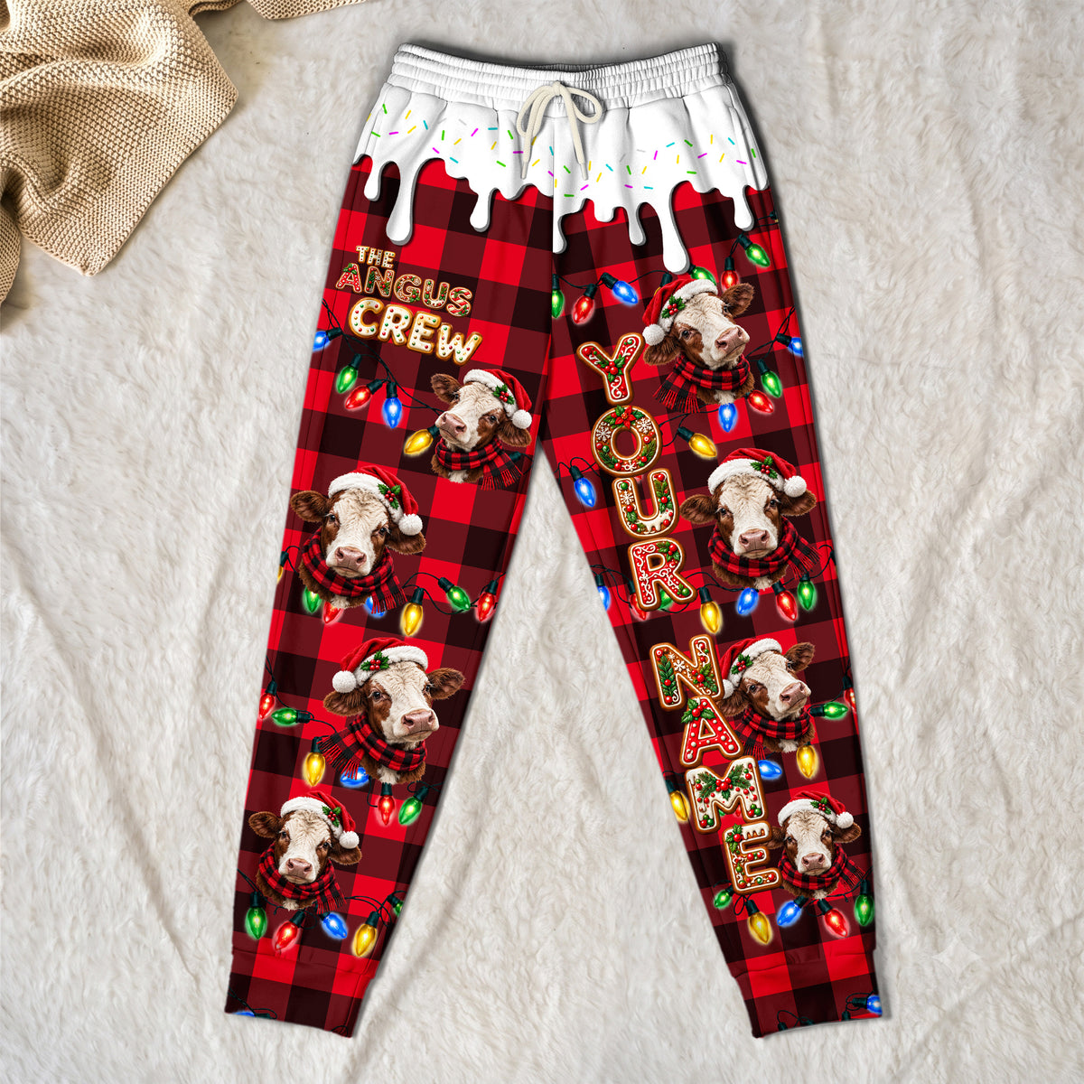 Personalized Name Hereford Cookie Crew Gingerbread Jogger Pants