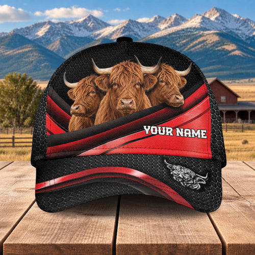 Personalized Name Highland Metal Pattern Red Black Classic Cap
