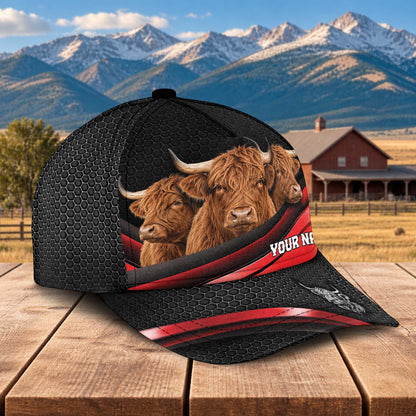 Personalized Name Highland Metal Pattern Red Black Classic Cap