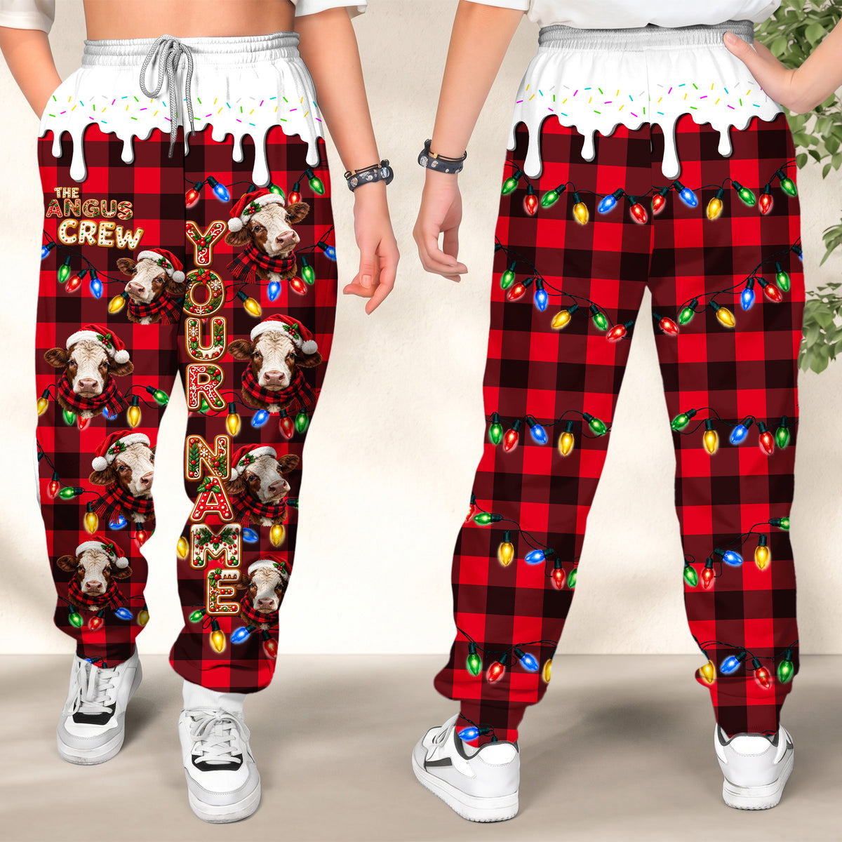 Personalized Name Hereford Cookie Crew Gingerbread Jogger Pants