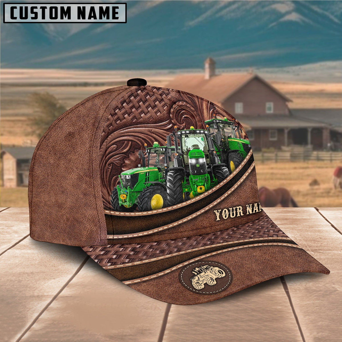 Personalized Tractor Carving Leather Pattern Classic Cap