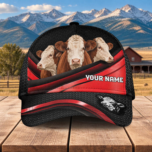 Personalized Name Hereford Metal Pattern Red Black Classic Cap