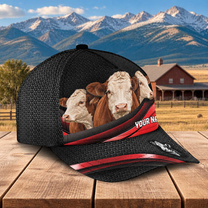Personalized Name Hereford Metal Pattern Red Black Classic Cap