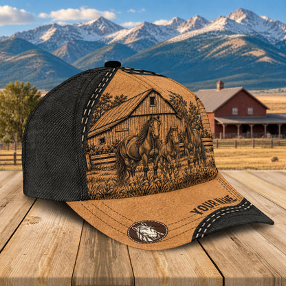 Personalized Name Horse Pencil Drawing Effect 3D Classic Cap
