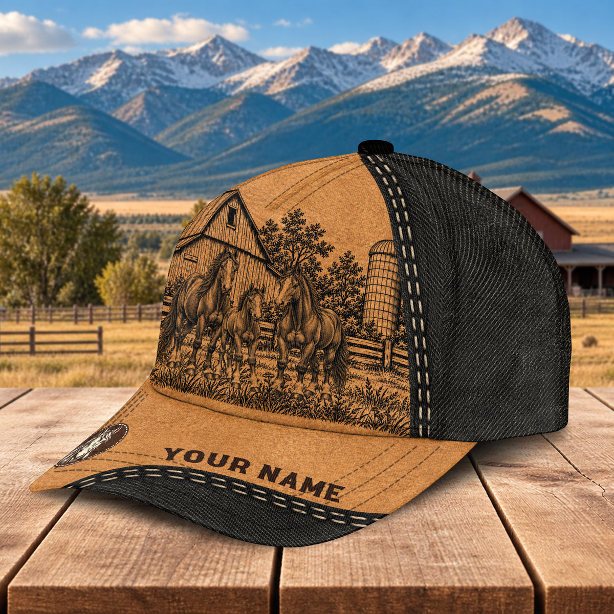 Personalized Name Horse Pencil Drawing Effect 3D Classic Cap