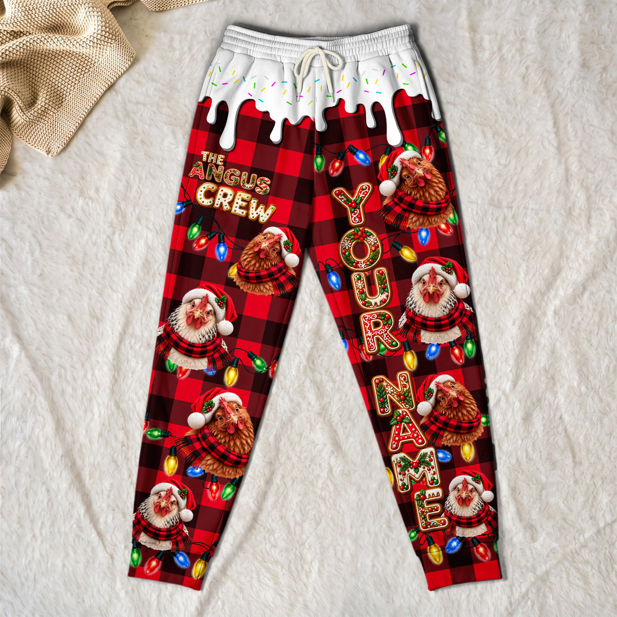 Personalized Name Chicken Cookie Crew Gingerbread Jogger Pants