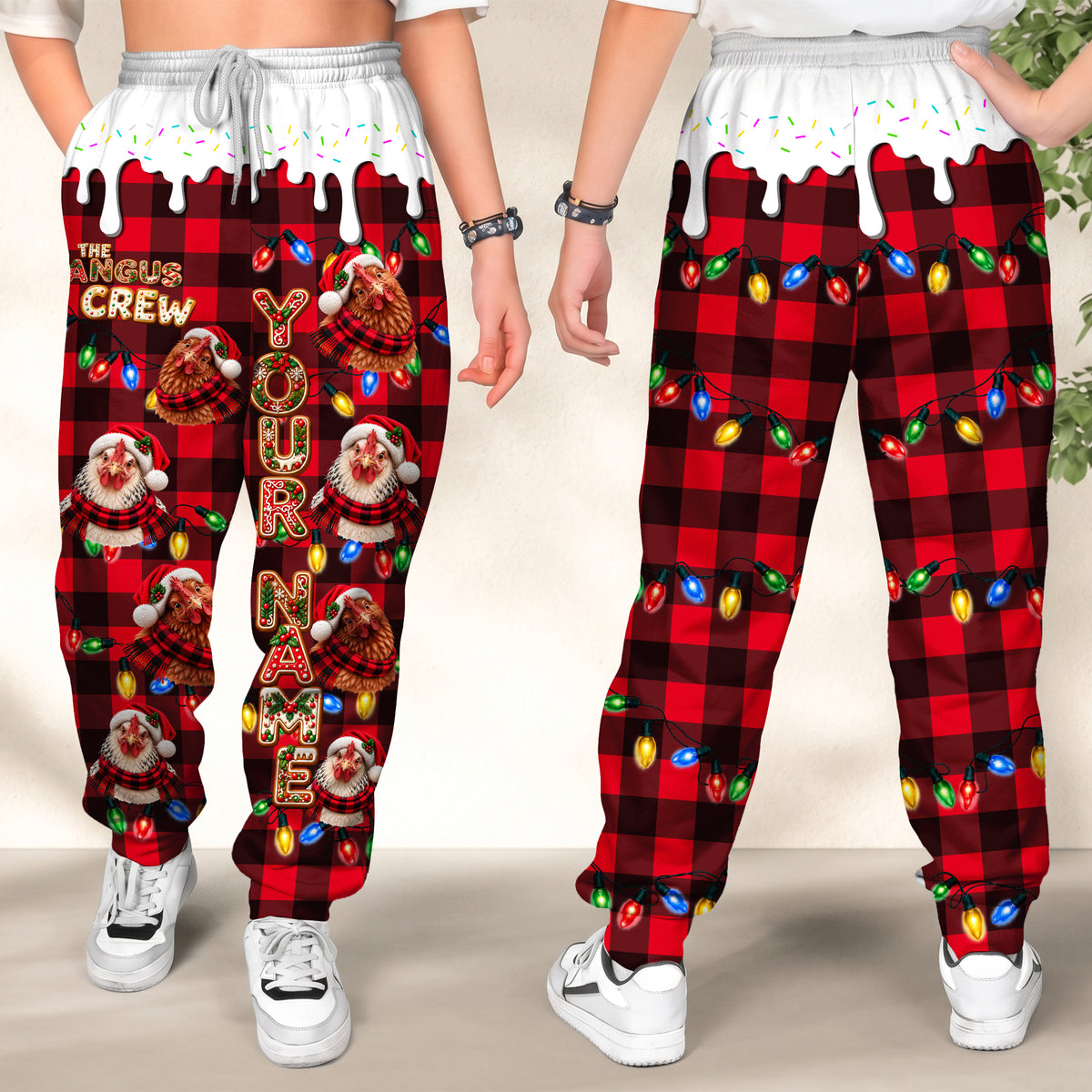 Personalized Name Chicken Cookie Crew Gingerbread Jogger Pants