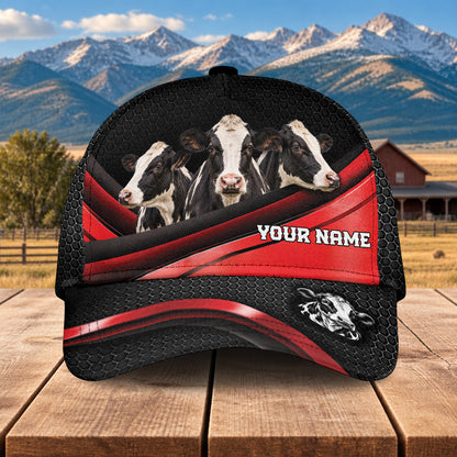 Personalized Name Holstein Metal Pattern Red Black Classic Cap