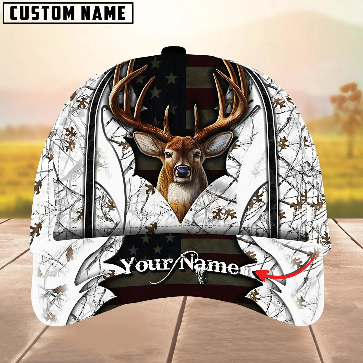 Personalized Name Deer Hunting US Flag Forest Camo Pattern Multi Color Classic Cap