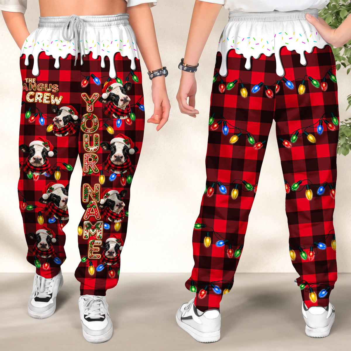 Personalized Name Holstein Cookie Crew Gingerbread Jogger Pants