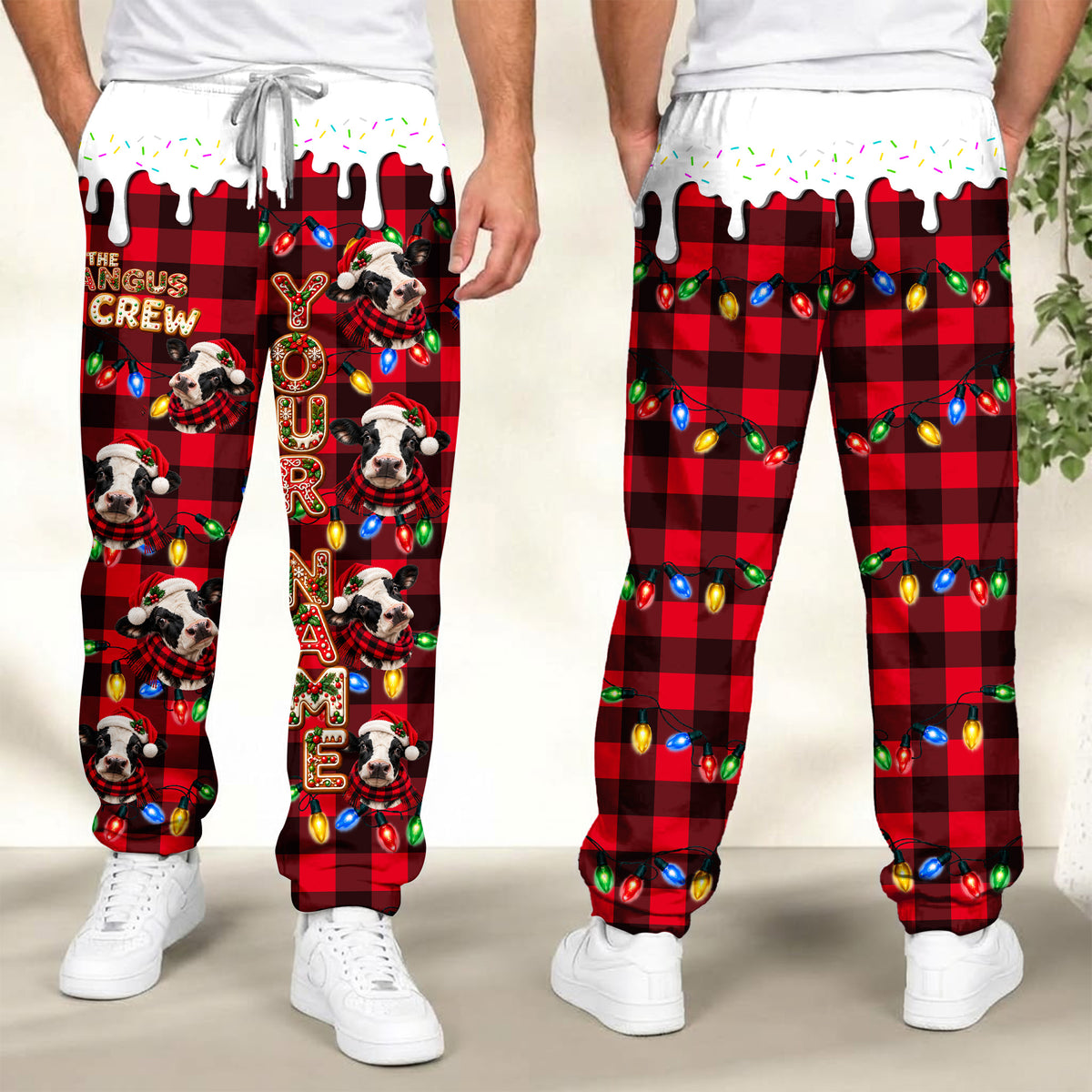 Personalized Name Holstein Cookie Crew Gingerbread Jogger Pants