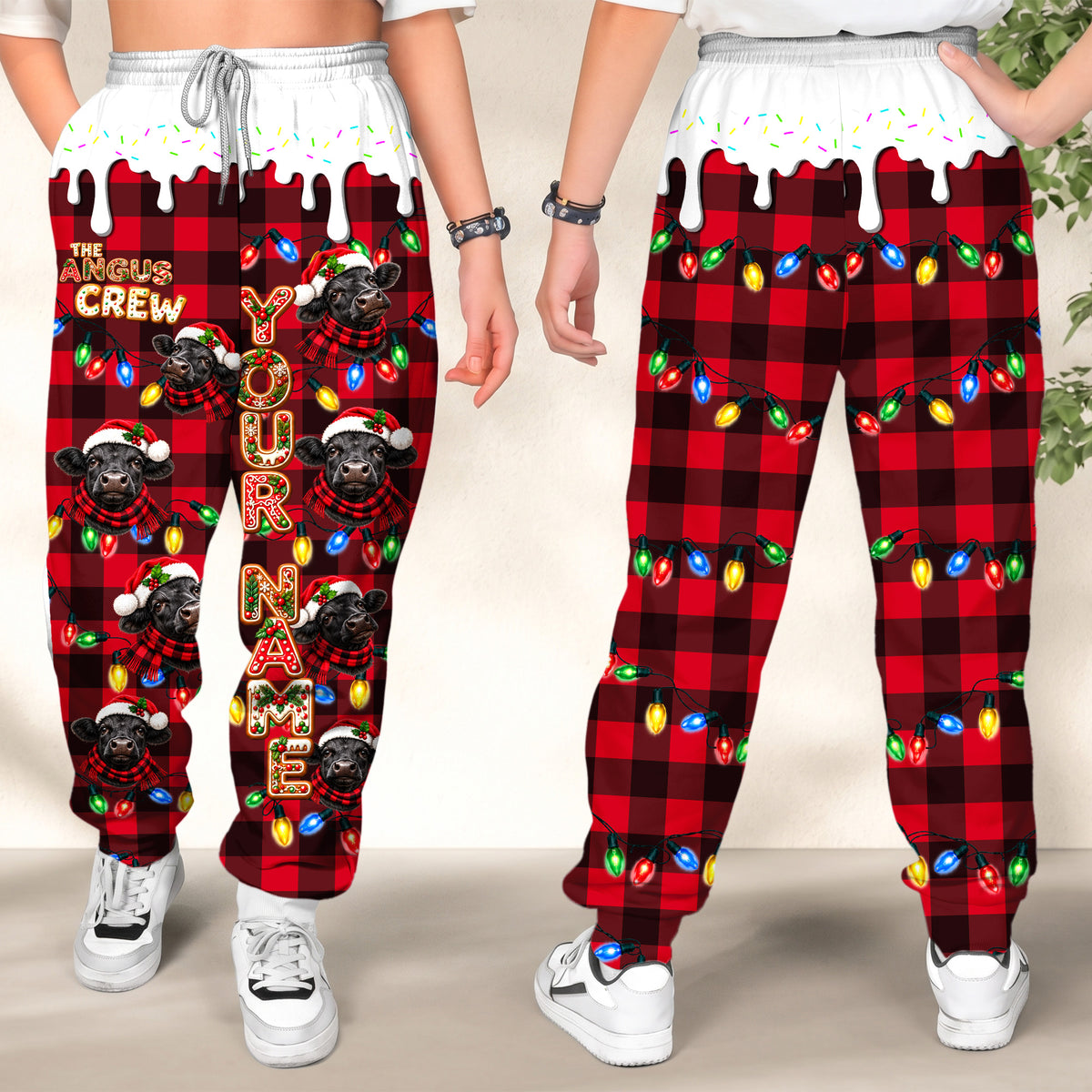 Personalized Name Black Angus Cookie Crew Gingerbread Jogger Pants