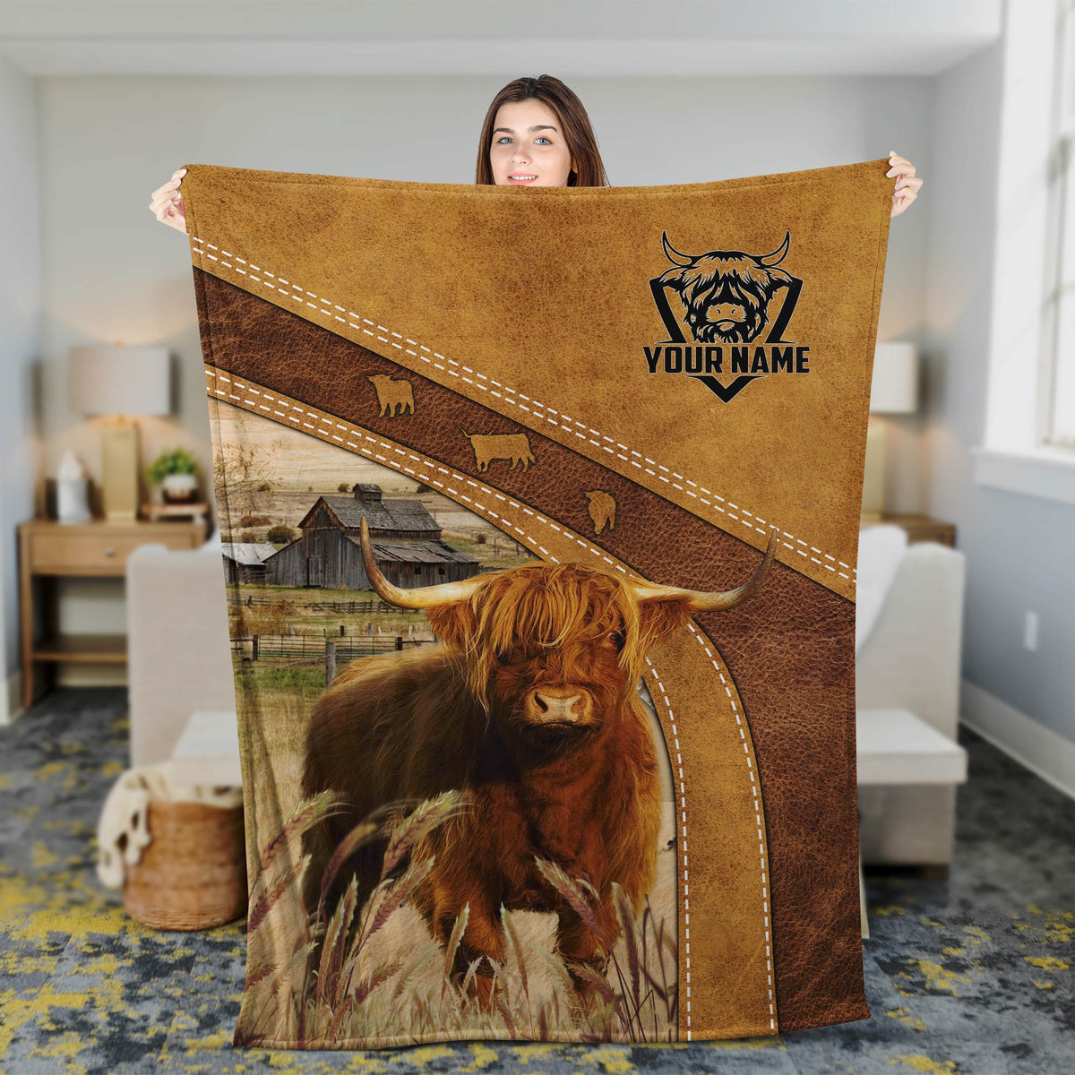 Farm Highland Custom Name Blanket - Personalized Blanket