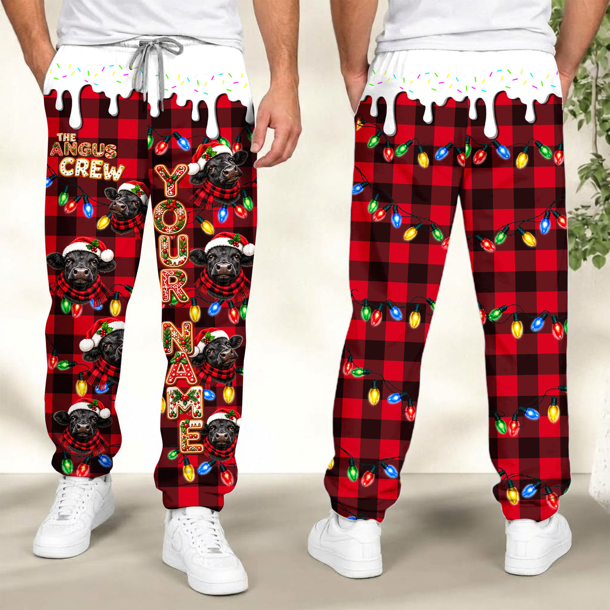 Personalized Name Black Angus Cookie Crew Gingerbread Jogger Pants