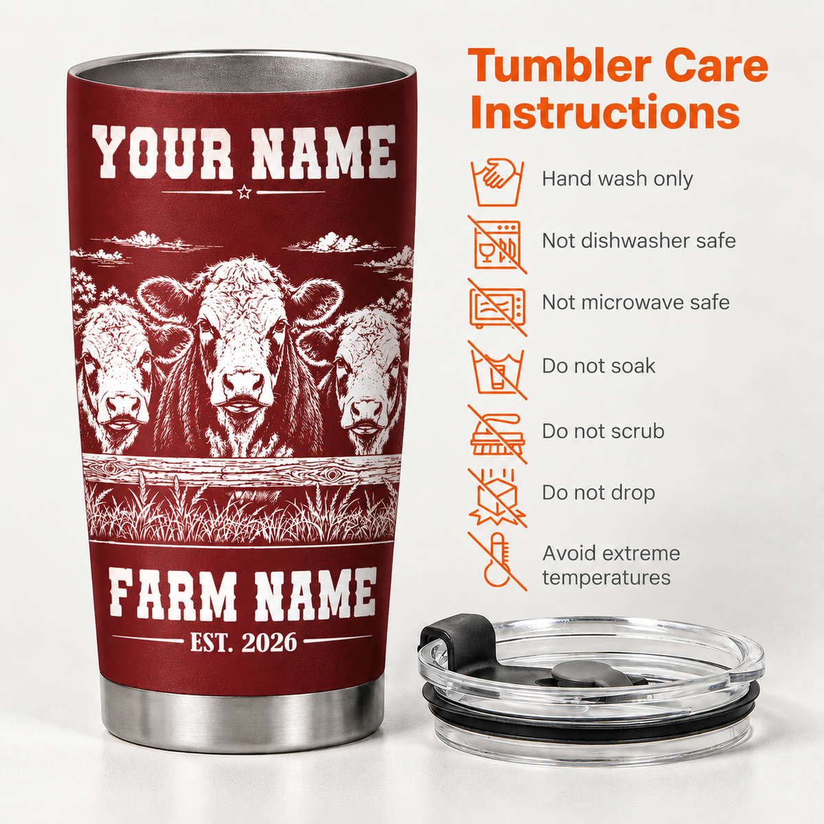 Personalized Name and Farm Name Hereford Line Art Multicolor Tumbler Cup