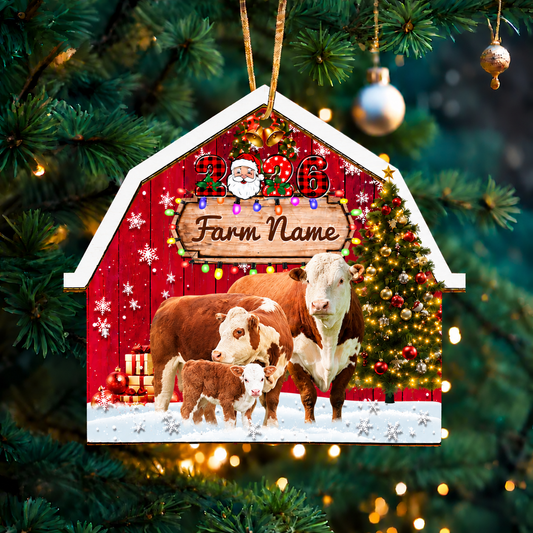 Personalized Hereford Cattle Farm Cattle Merry Christmas 2026 Arcylic Ornament