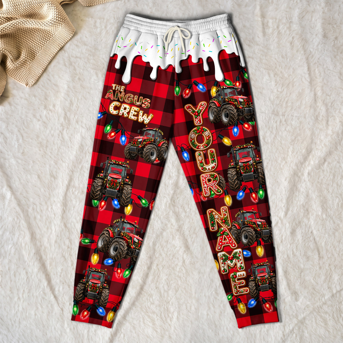 Personalized Name Tractor Cookie Crew Gingerbread Jogger Pants