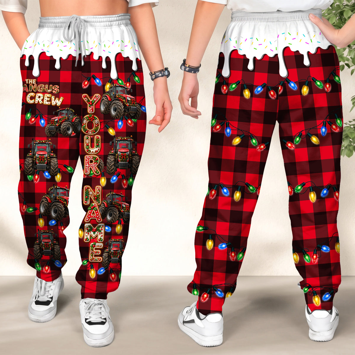 Personalized Name Tractor Cookie Crew Gingerbread Jogger Pants