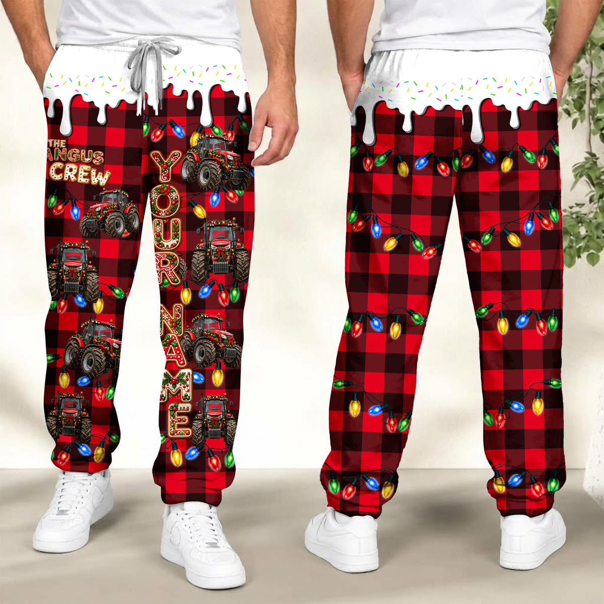 Personalized Name Tractor Cookie Crew Gingerbread Jogger Pants