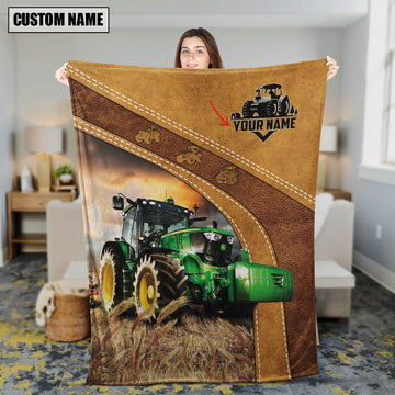 Farm Tractor On The Farm Leather Pattern Blanket - Personalized Name Blanket